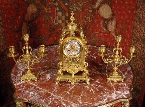 fig 2. Early Gilt Brass Table Clock Set by Japy Fils, French - Circa 1855.